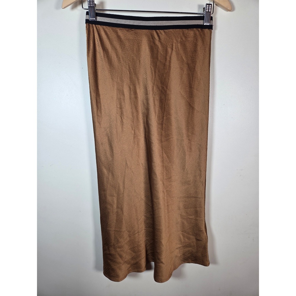 Brochu Walker Midi Skirt Womens Size M Brown 100% Silk Old Money Minimalist Chic